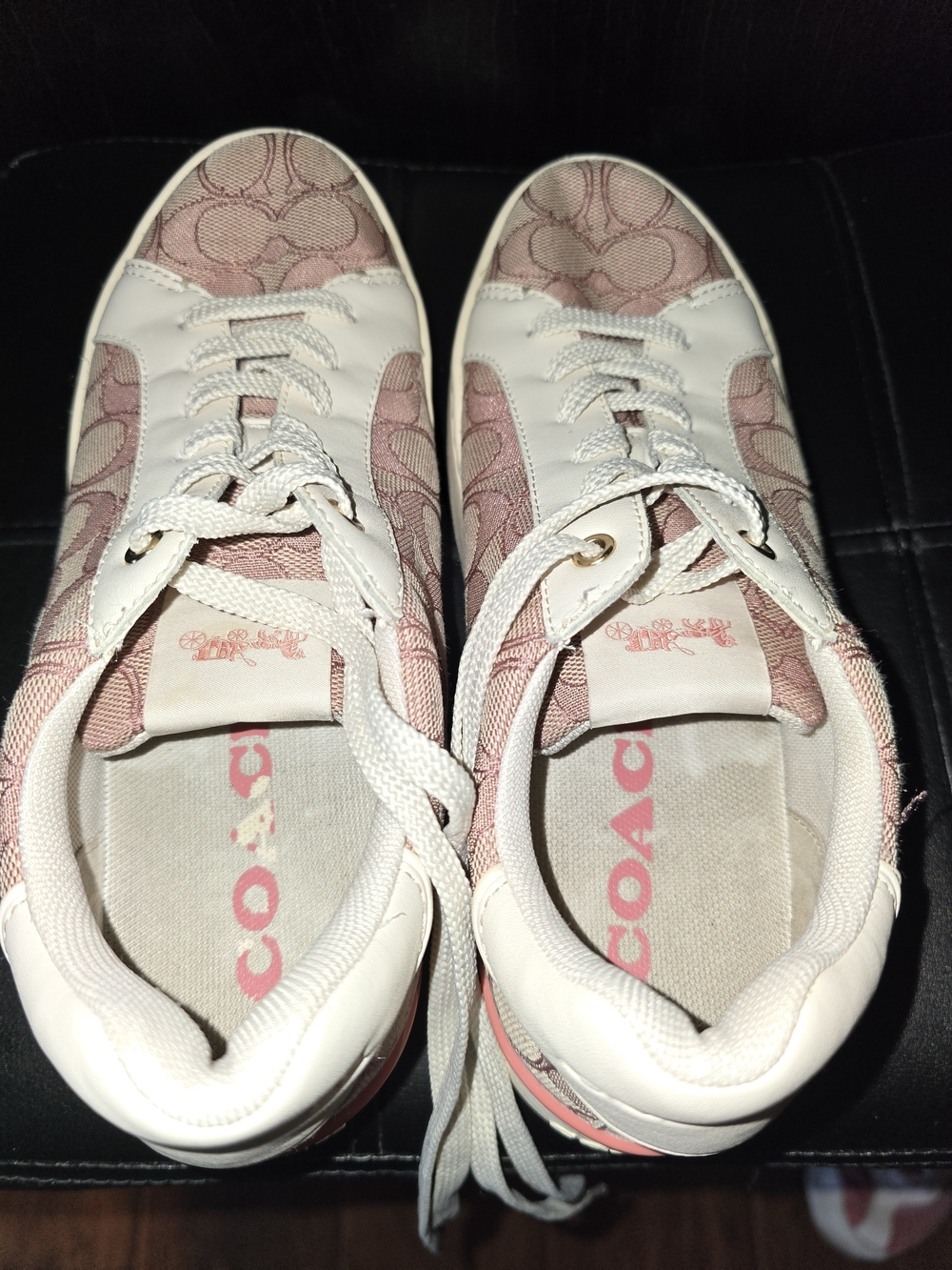 Coach Women’s Pink Signature Canvas and White Leather Sneakers